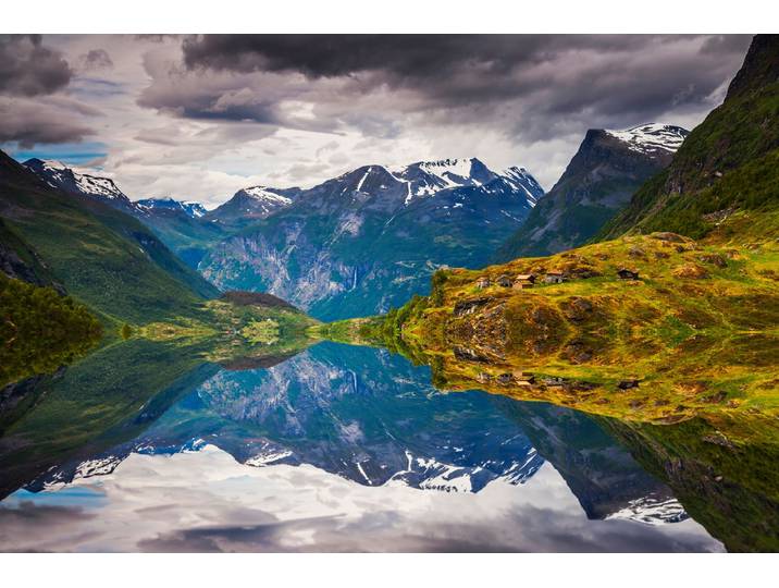 Papermoon FJORD NORWEGEN-SEE GEBIRGE BERGE ALPEN SONNE DORF MEER