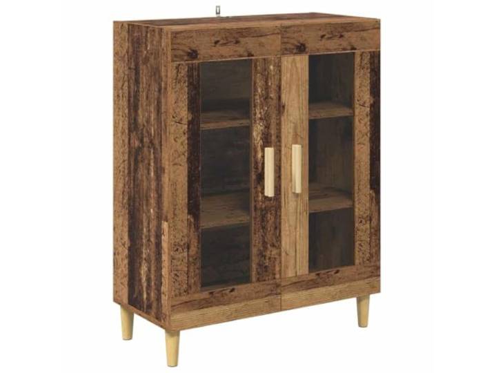 GHVBNMF Sideboard Altholz Optik 69,5x34x90 cm Kommode mit Glastüren Eleganter Anrichteschrank mit transparenten Glastüren und beigen Beinen für Esszimmer, Flur und Wohnbereich.