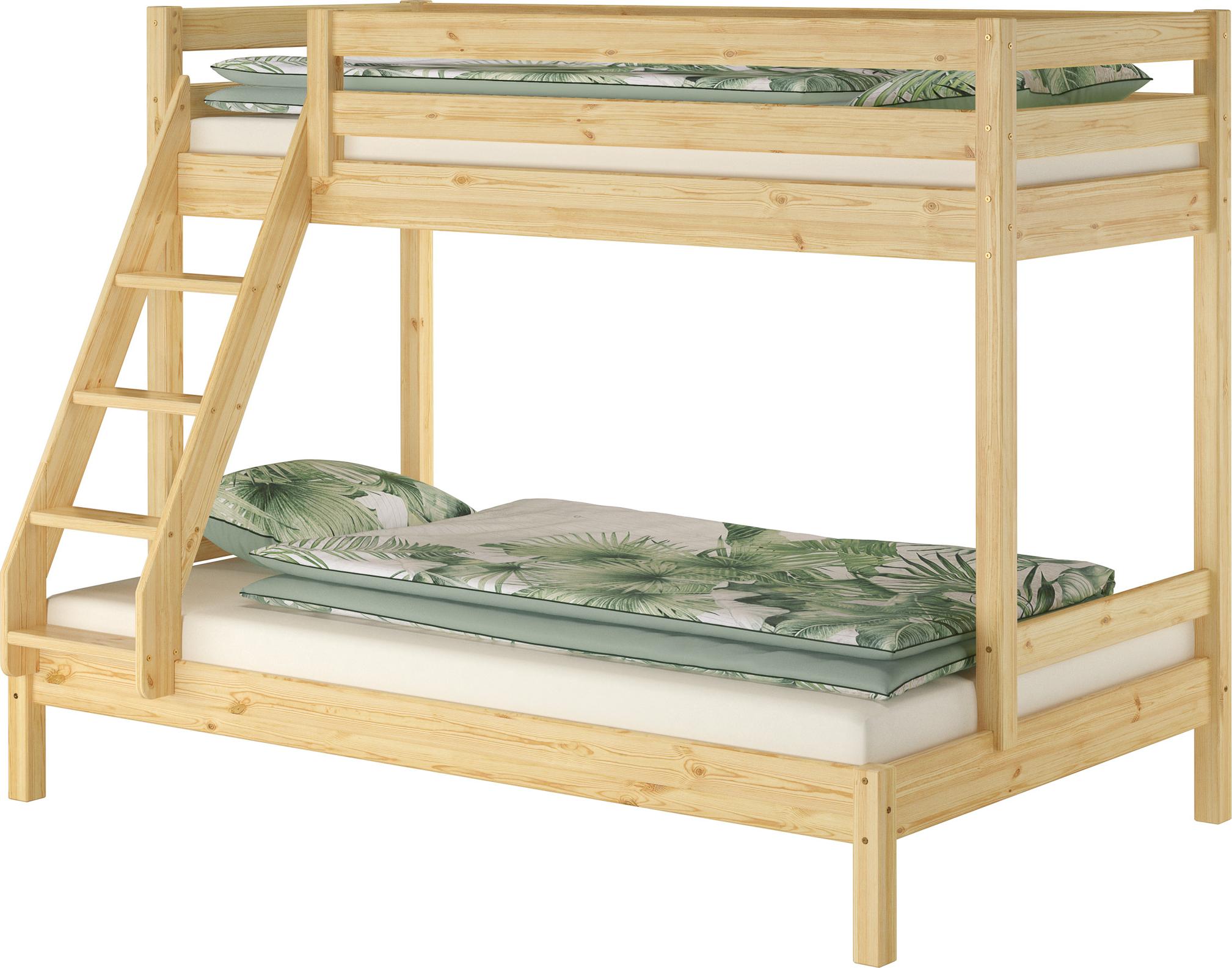 Doppel-Etagenbett 120x200 und 80x200 Erwachsenen-Stockbett Kiefer Massivholz natur V-60.18-08-12ohne Zubehör