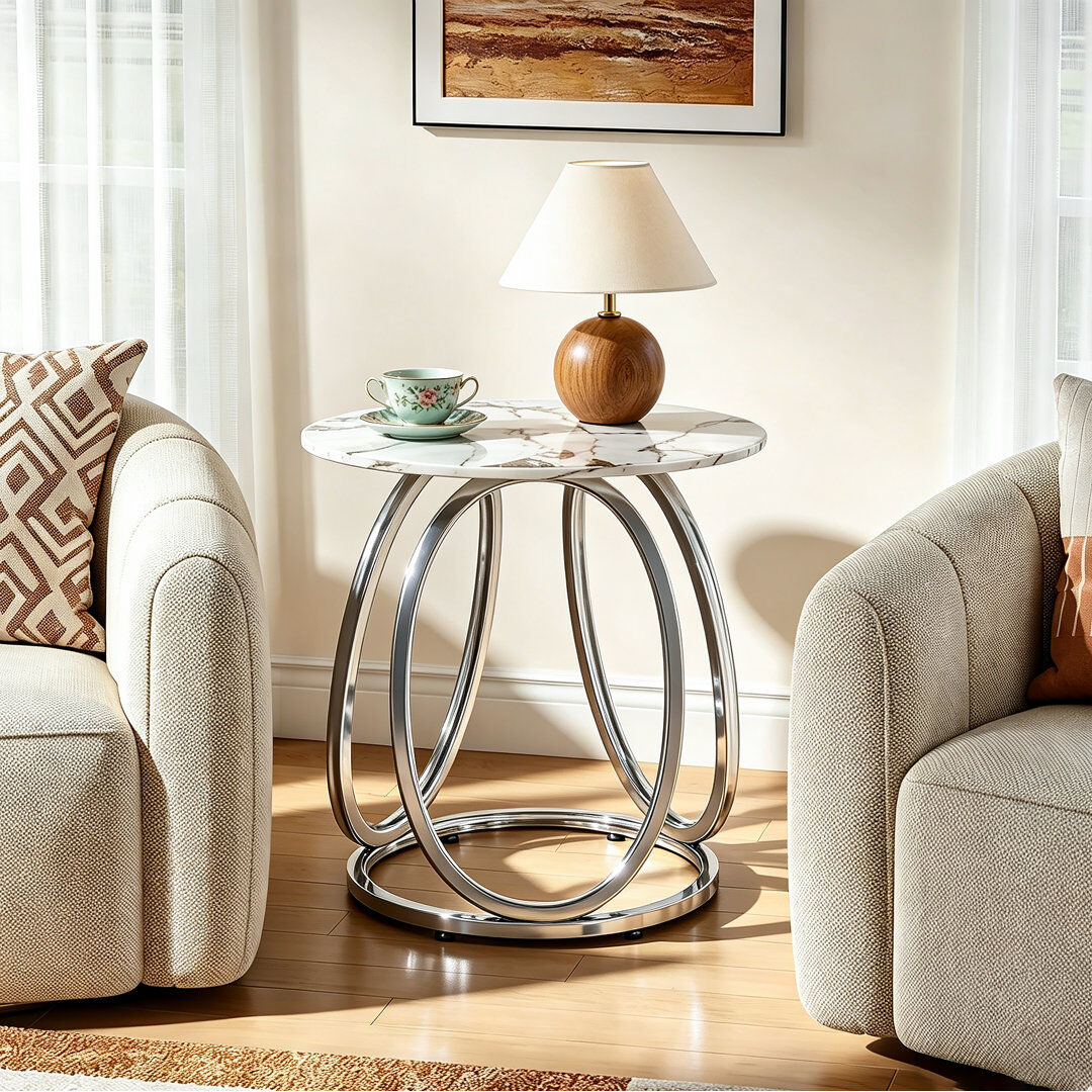 Canora Grey Three Leg Round Side Table Silver/Calacatta Gold 63.5cm H X 60cm W X 60cm D