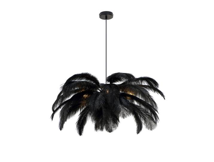 Novel Hängeleuchte, Schwarz, Metall, Federn, Blatt, 120 cm, RoHS, CE, Lampen & Leuchten, Innenbeleuchtung, Hängeleuchten, Pendelleuchten
