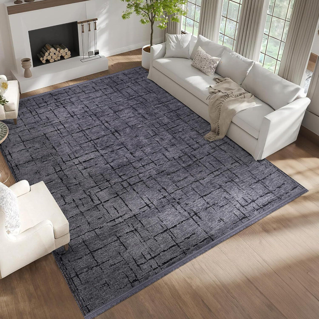 Metro Non Slip Area Rug Low Pile Bedroom Rugs Machine Washable Floor Mat Living Room Carpet - NT0201 Dark Grey Rectangle 200 x 290 cm