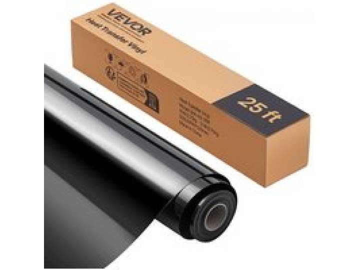 VEVOR Vinylfolie Wärmeübertragung Transferfolie (304,8 x 7260 mm), glänzend schwarze Bügelvinylrolle, kompatibel mit Schneidemaschinen, für verschiedene Materialien T-Shirts Kissen Hüte