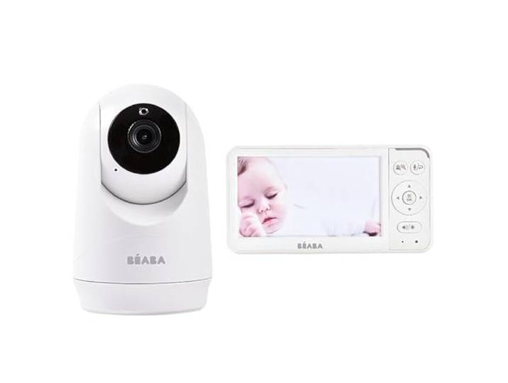 BÉABA, Babyphone Kamera Zen Plus 2-360° dehbar, 5 Zoll HD-Bildschirm, Nachtsicht, Walkie-Talkie, Thermometer, 8 Wiegenlieder, Reichweite 300m, Betriebsdauer 20h, 4 anschließbare Kameras, Weiß