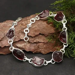 Drachensilber Granat Armband Silber einreihig Rohsteine edler Armschmuck aus Sterlingsilber