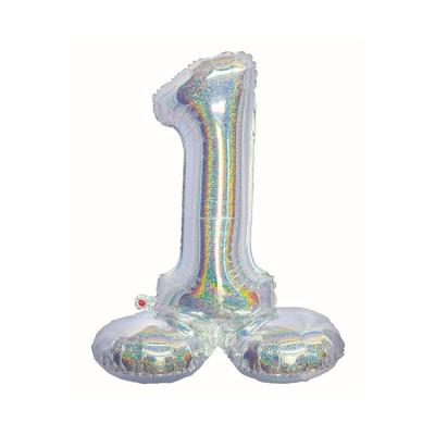 Folienballon Zahl 1 silber holografisch stehend 72 cm