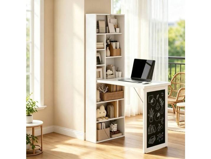 MEUBLIV Bureau secrétaire rabattable avec bibliothèque intégrée tableau noir blanc et noir MDF et pin