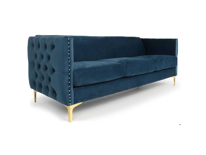 MENZZO Canapé 3 places Joshua Velours Bleu -L204 x P70 x H74 cm