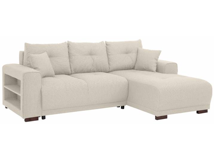 Ecksofa, 234x162 cm, Polyester, Beige, Regal in Armlehne, Klassisch, Home-affaire