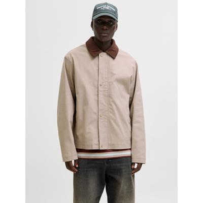 Kurzjacke JACK & JONES "JJEGRAHAM WORKER JACKET SN", Herren, Gr. M, string, Web, Obermaterial: 97% Baumwolle, 3% Elasthan, unifarben, normal, Jacken Kurzjacke, mit Fly-Away-Kragen