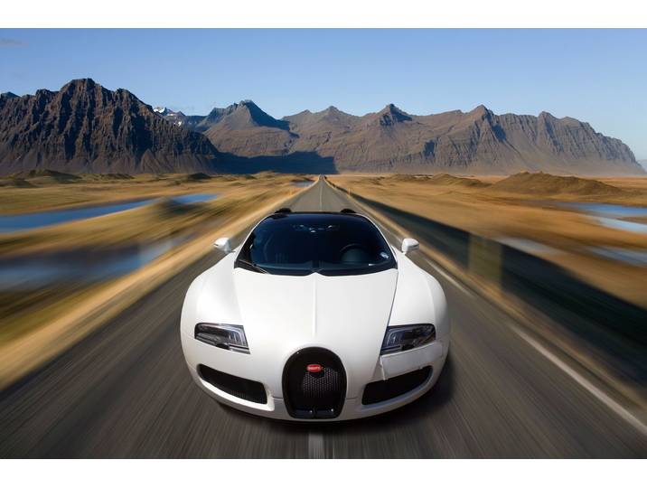 Fototapete PAPERMOON SUPER CAR-BUGATTI AUTO RACING MOTOR GEBIRGE ISLAND , bunt, B:2m L:1,49m, Vlies, Tapeten, Fototapete