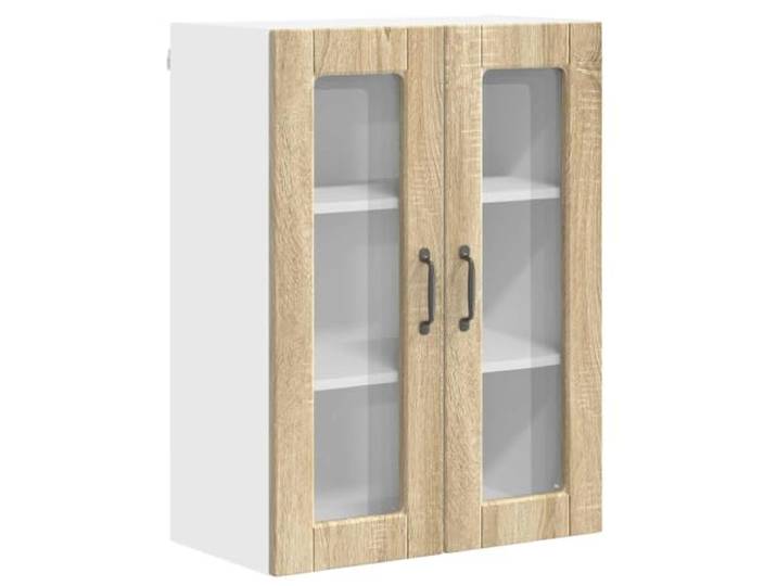 Wand-Küchenschrank Porto Sonoma Eiche 60 x 31 x 80 cm Glasschrank, Holzfaserstoff, Geschirrablage, geräumige Regale, Wandmontage, Innen