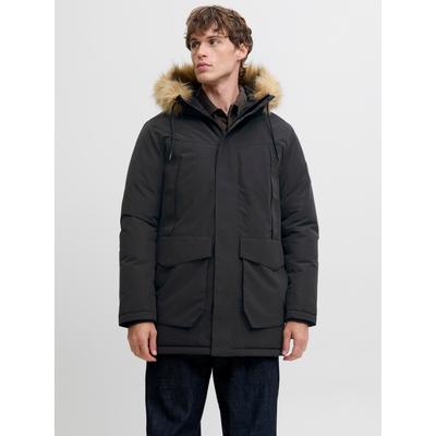 Parka JACK & JONES "JJCAMP FAUX FUR PARKA BF", Herren, Gr. M, schwarz, Web, Obermaterial: 100% Polyester, unifarben, regular fit normal, Jacken Parka