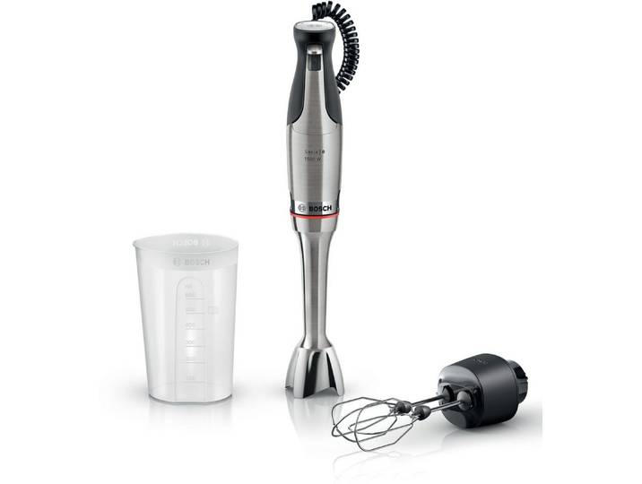 BOSCH Stabmixer ErgoMaster Serie 8, MSM8M914, Doppelschneebesen, Spiralkabel, Becher, 1500 W, 6 Klingen Edelstahl, Keramikkupplung, luftgekühlter Motor