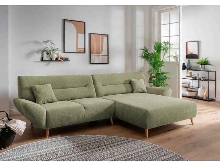 Ecksofa HOME AFFAIRE Drago, elegant und zeitlos, komfortabel, Holzfuss, L-Form, Breite 290cm , grün, B:290cm H:81cm T:166cm, 100% Polyester, Sofas, Ecksofa, frei im Raum stellbar, inkl. 2 Zierkissen