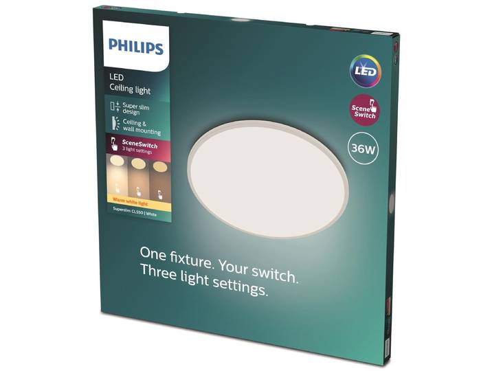 Philips Funktional Super Slim Deckenleuchte, 15 W, LED, 1500 lm, IP44, Weiß