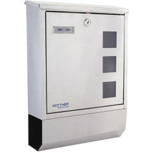 Rottner Briefkasten T06194, Corto Inox, silber, Edelstahl, 30x43,5x10cm, Sichtfenster Zeitungsfach