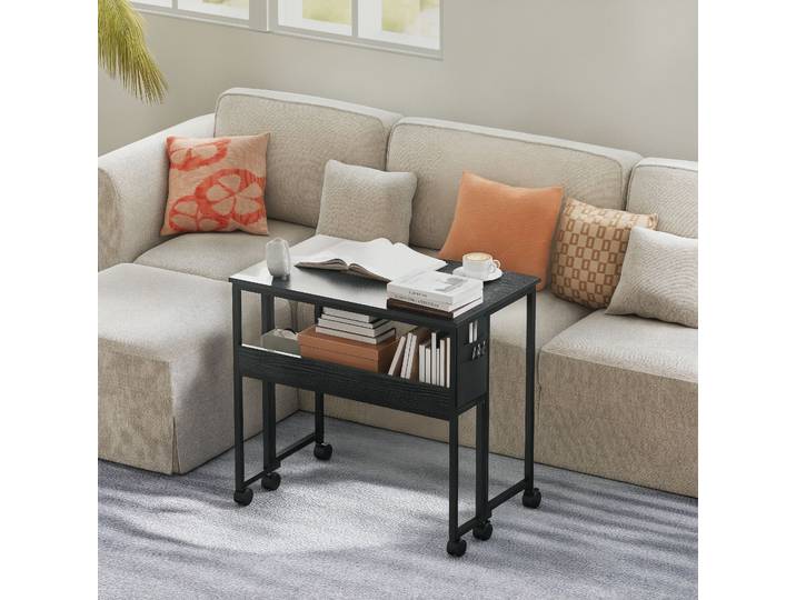 HOMCOM Bureau Pliable Noir avec Étagère et Roulettes