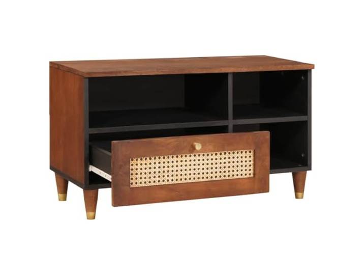 SKTQYQO TV-Schrank Braun 80 x 33,5 x 46 cm Mangoholz massiv Holzregale, modernes Design, klare Linien, einfache Montage, Wohnzimmer, Konsole, Leser
