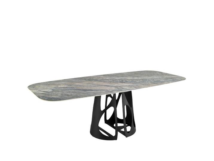 Angel Cerda Esstisch Esstisch ovales Fass porzellanmarmor aus schwarzer Epoxidstahl Ø238/110/76 cm, Blau, Schwarz, Metall, Essen/Getränk, Oval,Oval, 238x76x110 cm, Esszimmer, Esstische