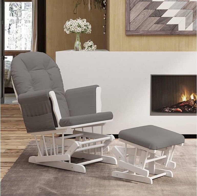 vidaxl Sillón de lactancia con taburete tela gris oscuro