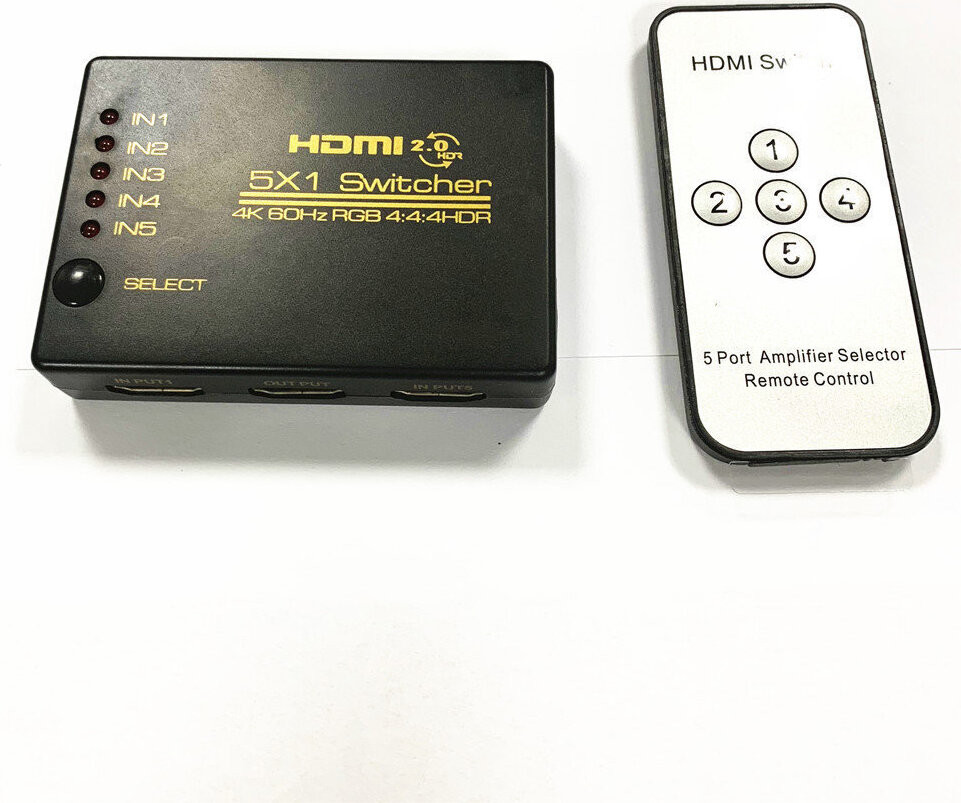 INF HDMI-schakelaar 5x1 - 4K / 3D met afstandsbediening