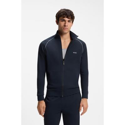 Sweatjacke BOSS "Mix&Match Jacket Z", Herren, Gr. M (50), blau (dunkelblau), Sweatware, Obermaterial: 95% Baumwolle, 5% Elasthan, kontrastfarbene Details, unifarben, regular fit hüftbedeckend, Raglanärmel Bündchen, Sweatjacken Sweatjacke, mit...
