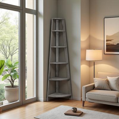 ZWYO HOSIMU 71.25in Laminate 5-Tier Corner Ladder Etagere Bookshelf, Display Rack with Thick Panel Shelves & Contemporary Style