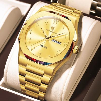 Uplifted Goods Mens Military Style Watch With Weekday Calendar And Waterproof Design gold Gold Face