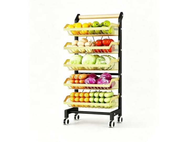Dexinhdh 5-stöckiger Küchenwagen mit Rollen, ideal als Snack-Organizer Metallregal für Süßigkeiten und Kartoffelchips, perfekt für Küche, Wohnzimmer und Schlafzimmer(Gold)