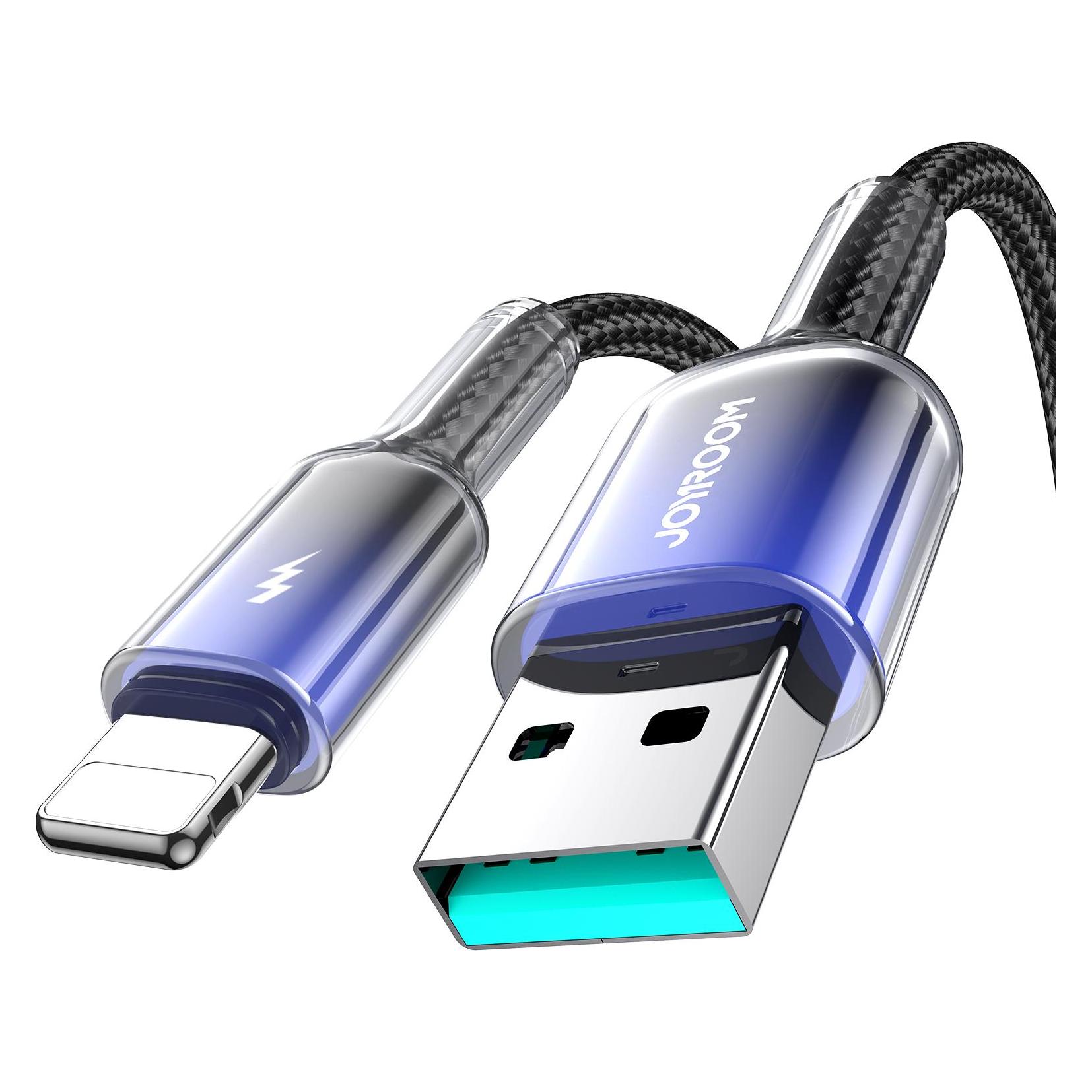 Joyroom S-A42 Crystal Clear Series Fast Charging Data Cable USB-A to Lightning 3A 1.2m Black (1.20 m, USB 2.0) (S-A42)