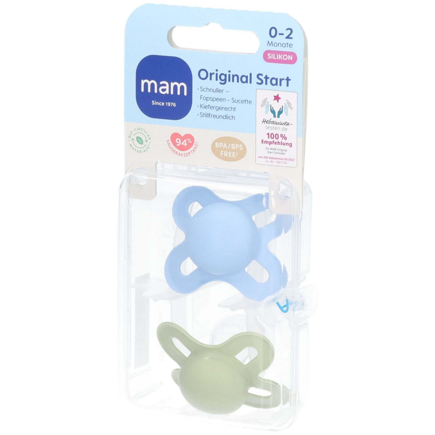 MAM Fopspeen Original Start Silicone - 0-2 Plain Blue 2 St Schnuller