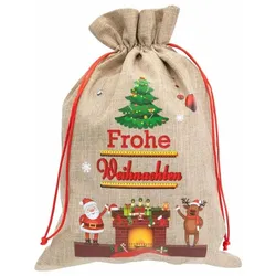 12x Weihnachtsgeschenksack Tannenbaum Kamin 22x32cm Jute, Weihnachtsmann Rentier