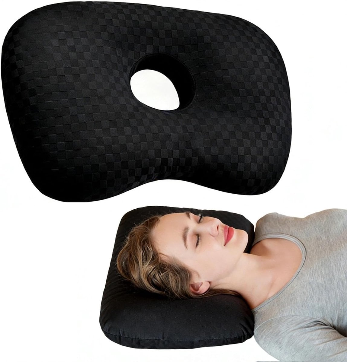 Donut kussen voor oorpiercing zwart voor pijnverlichting en comfort bij zijslapers