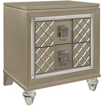 Benjara Loy Nightstand, 2 Drawers, Champagne Gold Metallic, Mirror Trim