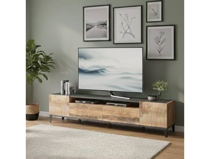 Dmora - TV-Schrank Raffaele, niedriges Wohnzimmer-Sideboard mit 2 Türen, Fernsehständer-Basis, 100 % Made in Italy, 200 x 40 x 47 cm, Schiefer und Ahorn,