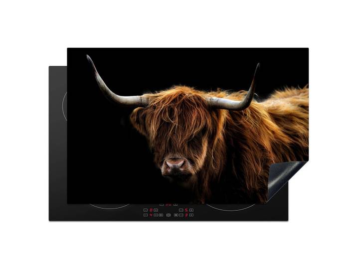 HERDABDECKPLATTE Schottischer Highlander - Hörner - Schwarz - Tiere - Natur - Wild - Kuh Abdeckung Ceranfeld 81.2x52 cm