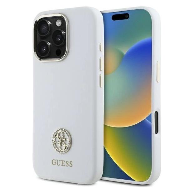 Guess GUHCP16LM4DGPH iPhone 16 Pro 6.3" biały/white hardcase Silicone Logo Strass 4G (Apple iPhone 16 Pro) (GUE004119-0)