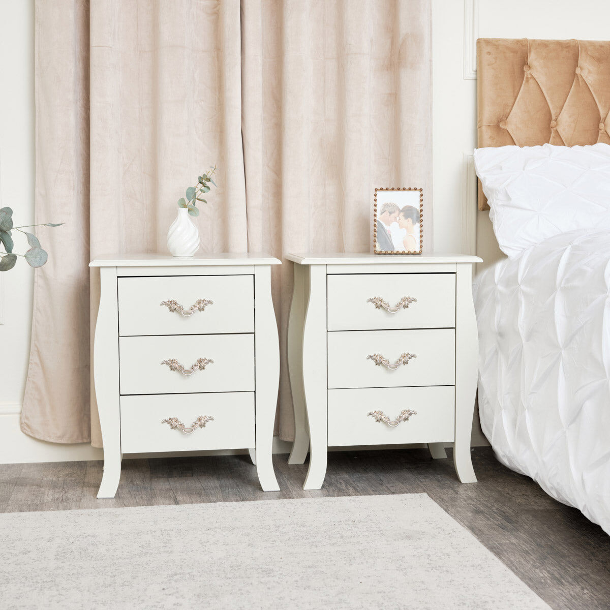 Pair of 3 Drawer Bedside Tables - Elizabeth Ivory Range Material: Furniture/Furniture Ranges/Elizabeth Range/Elizabeth Ivory Range