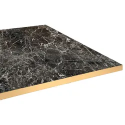 Restootab - Tischplatte 60x60 Dekor schwarzer Marmor Kanten messingfarben