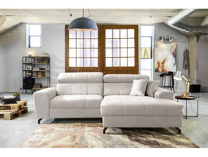 Ecksofa mit Schlaffunktion Grau Microfaser Salvo 267 x 105 x 181cm Schlaffunktion davorstehend links mit Schlaffunktion Modern