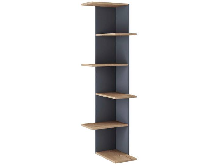 Mid.you Eckregal Balos, Schwarz, Honigeiche, 4 Fächer, 37x140x37 cm, stehend, hängend, Wohnzimmer, Regale, Eckregale