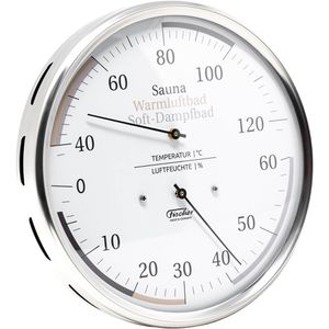 Fischer-Feingerätebau Saunathermometer 185.01, Ø 160 mm, 40 °C bis 120 °C, inkl. Feuchtigkeitsmessung, aus Edelstahl