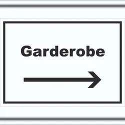 HB-Druck Garderobe Schild mit Text Richtungspfeil rechts Kleidung aufbewahren waagerecht A6 (105x148mm)