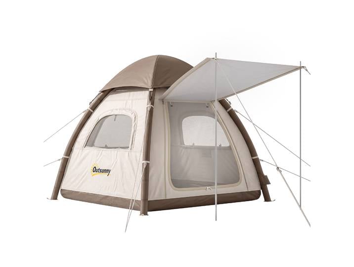 Tente de camping gonflable Outsunny avec moustiquaire, vestibule imperméable et pompe