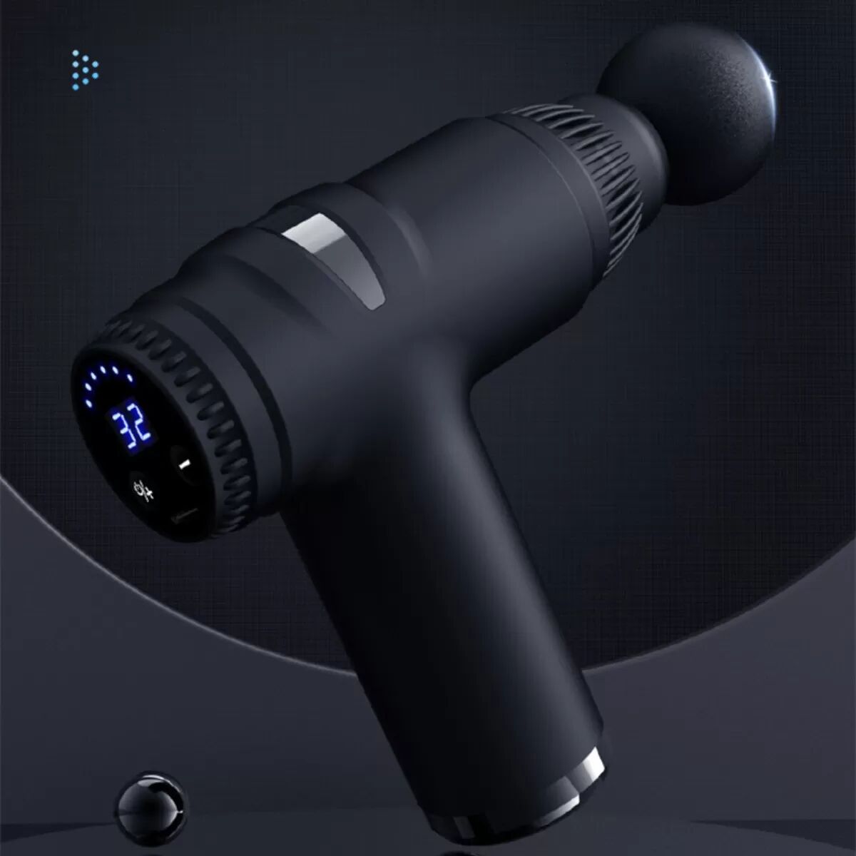 INF Elektrische Mini-Massagepistole mit 32-stufigem LCD-Display — Tragbares Deep-Tissue-Percussion-Massagegerät (4 Aufsätze Schwarz