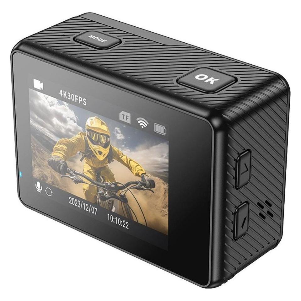 Hoco Kopfhörer mit Mikrofon Sportkamera mit dualem Bildschirm 1,3" + 2" 4K/30fps DV101 schwarz (WLAN) (48938775)
