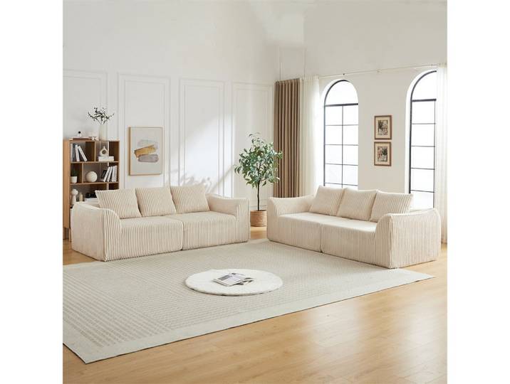 REDOM Sofa Minimalistisches Cordsofa, mit fließenden, geschwungenen Linien, einer sanft abfallenden Rückenlehne