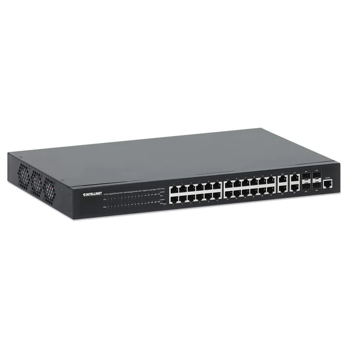 Intellinet 24-Port Gigabit Ethernet PoE+ Web-Managed Switch mit 4 Gigabit T/SFP-Ports 561426