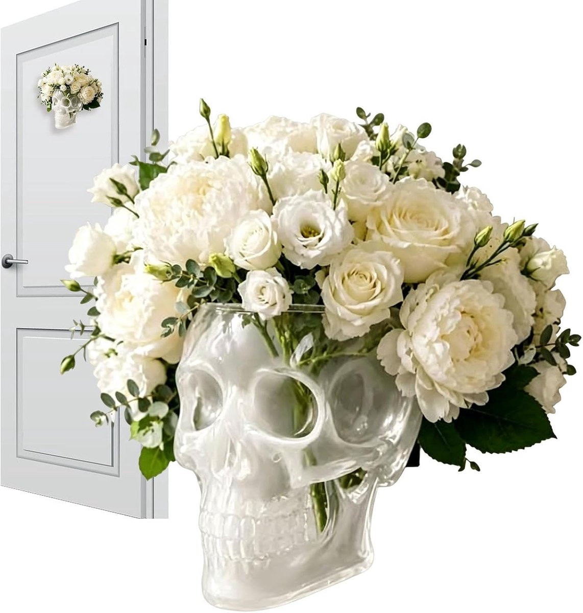 Wit Schedel Vaas - Wand Bloemen Container - Decoratie - B/D/H: 20 x 15 x 10 cm